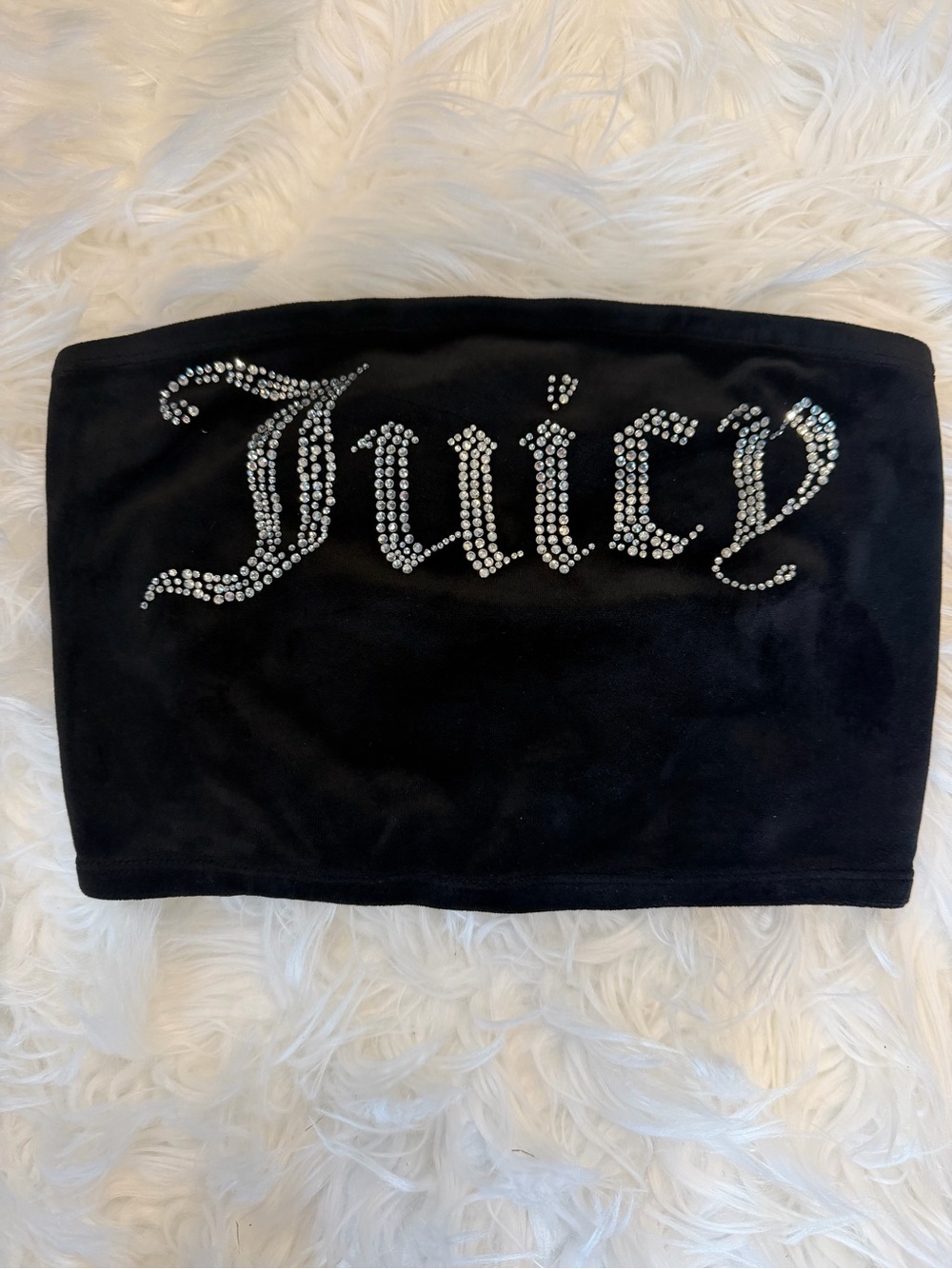 Juicy Couture Black Velvet Crystal Logo Tube Top